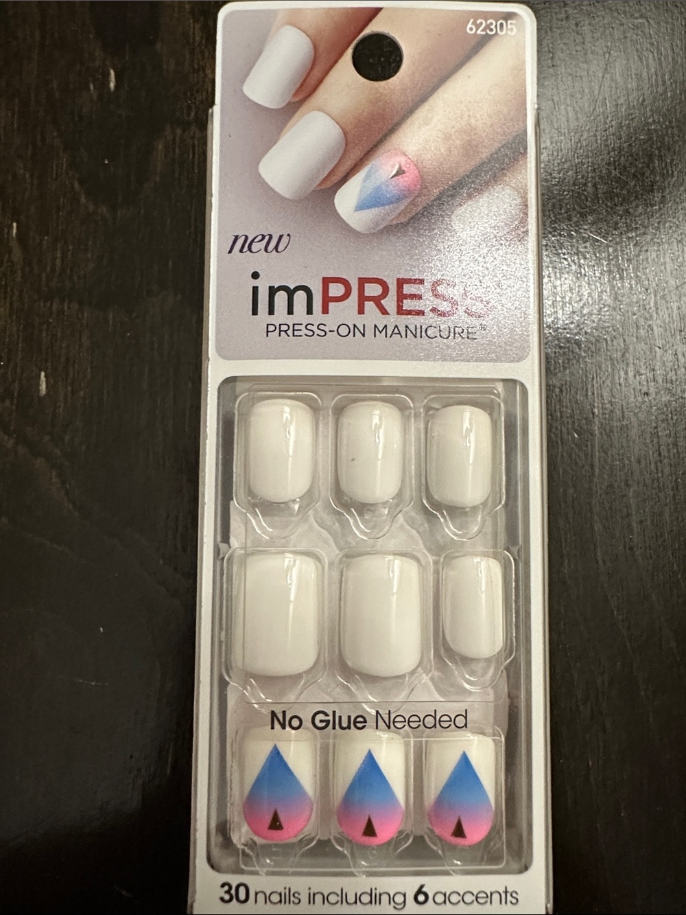 imPRESS White Press-On Manicure with Pink and Blue Teardrop Accents